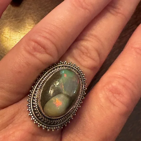 Sterling Silver and Natural Opal Statement Ring - Picture 6 of 11